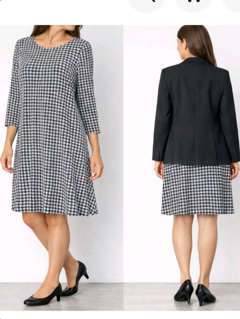 J Jill Wearever Black & White L Houndstooth Shift Sheath Dress Classic Travel